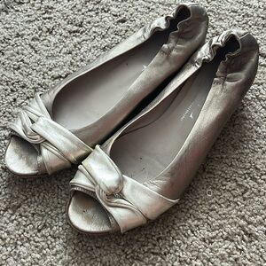 AGL Gold Metallic Low Wedges, worn